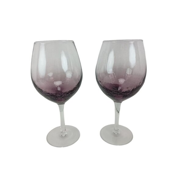 Pier 1 Purple Amethyst Crackle Red Wine Glasses Hand Blown 8 5/8"/18oz Set of 2 - Picture 4 of 7